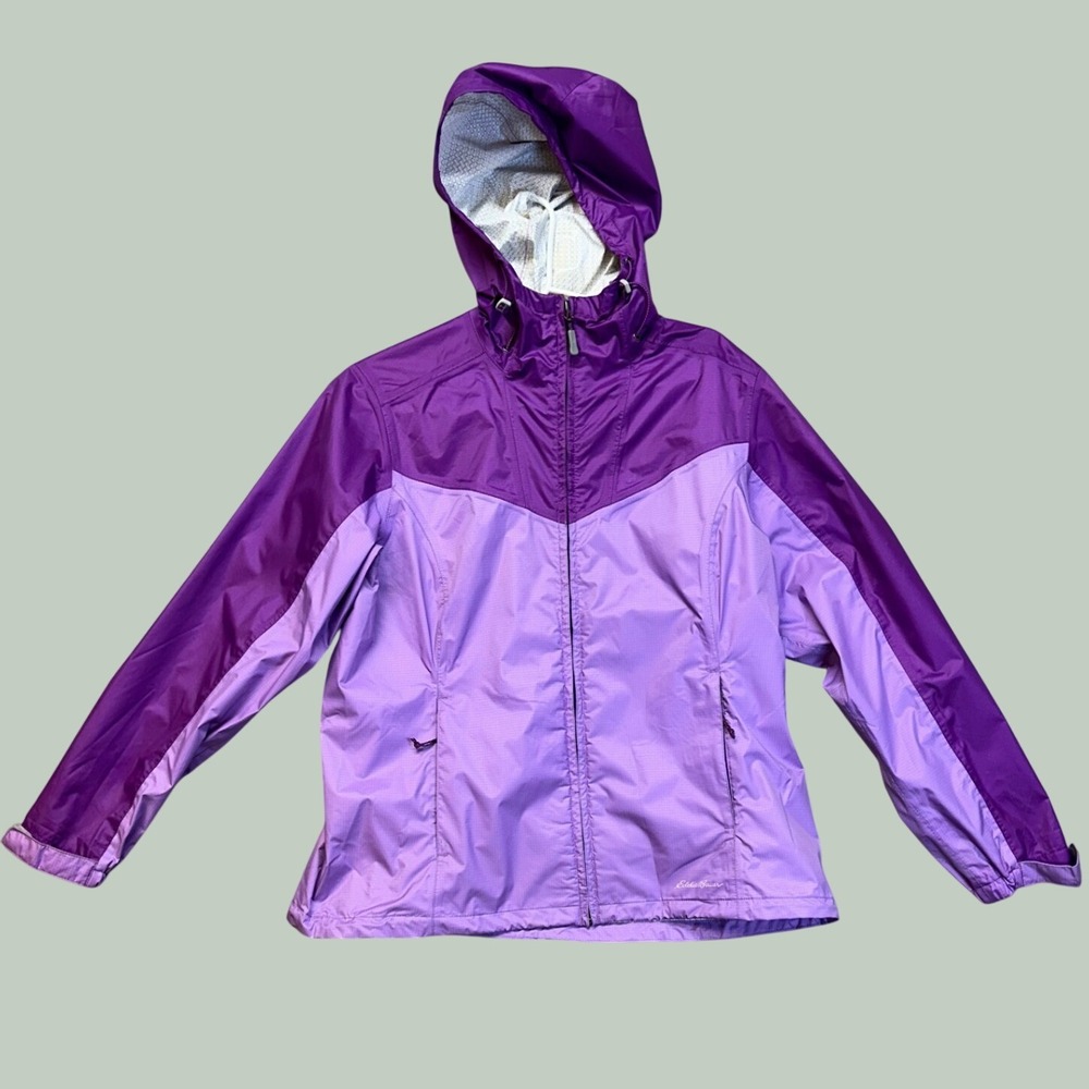Eddie Bauer Rain‎ Jacket Womens Medium Purple Excellent Hooded Ripstop Shell
